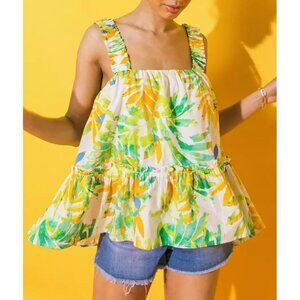 Flying Tomato Ocean Skies Tropical Print Wide Elastic Strap Cotton Tank Top Sz L